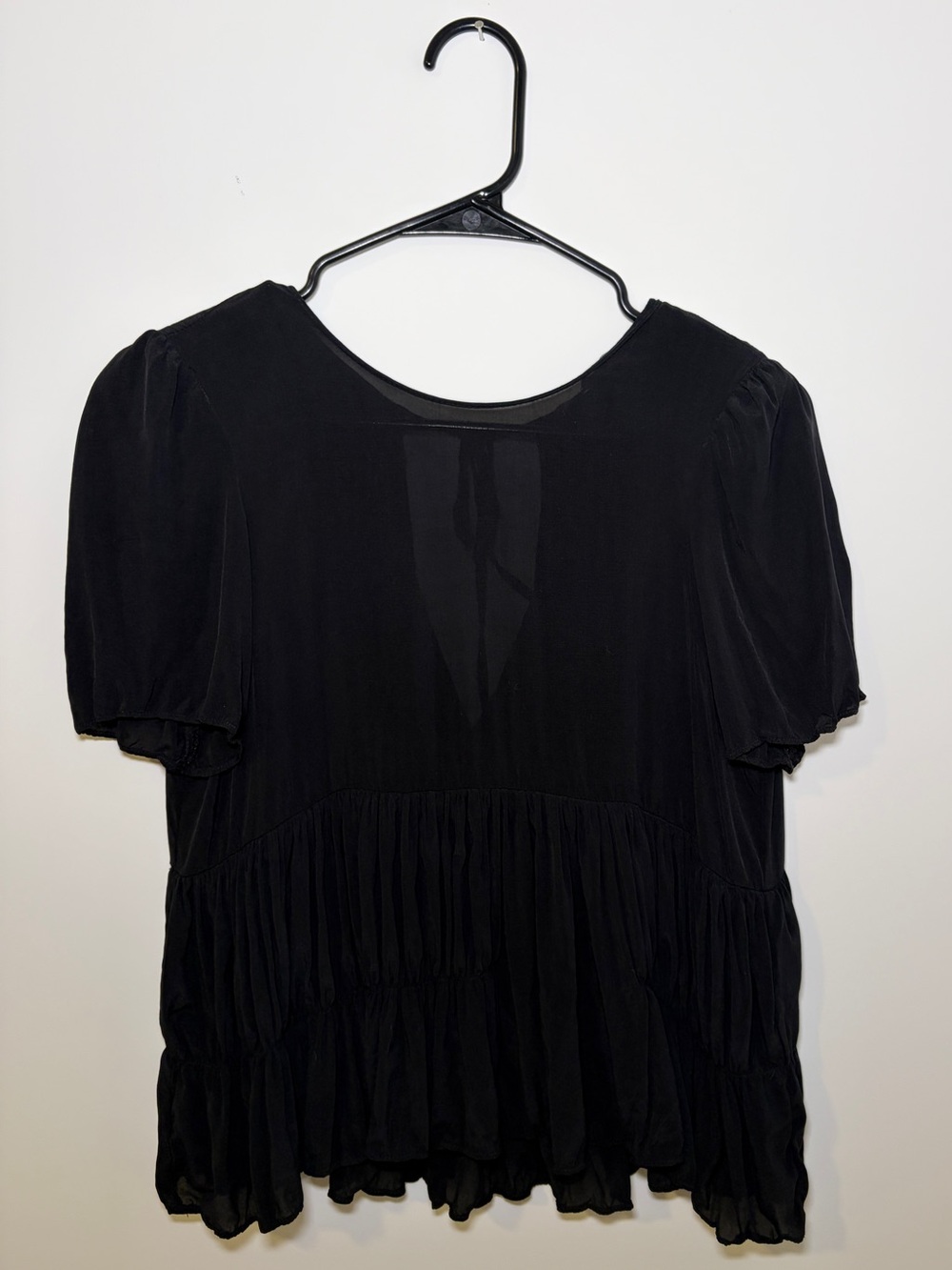 Zara Black Short Sleeve Tiered Ruffle Blouse